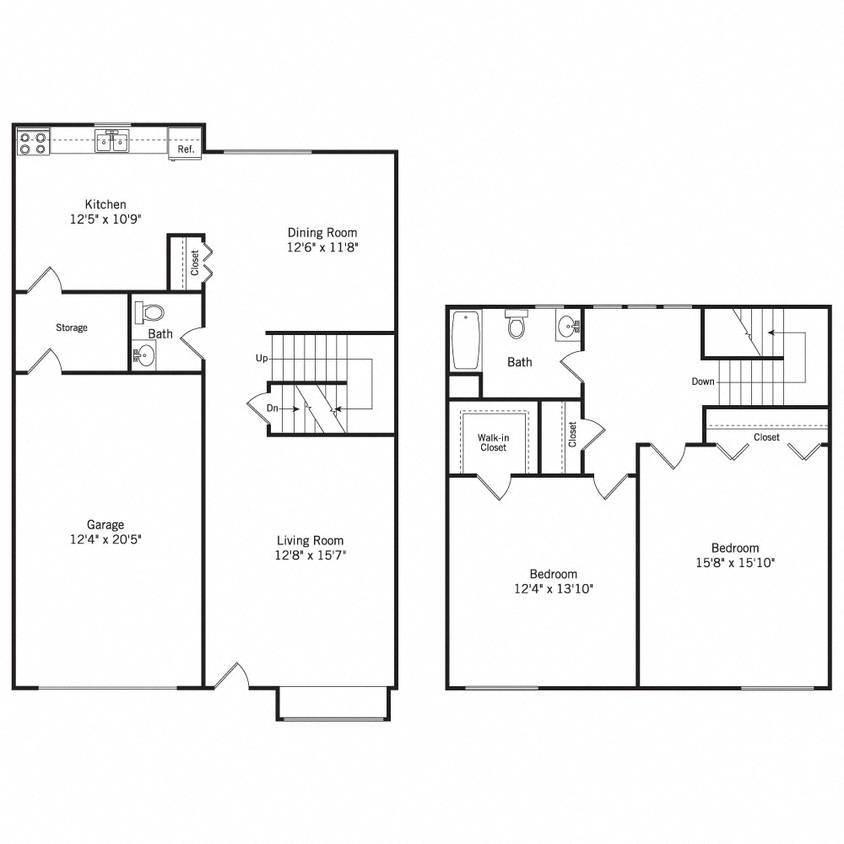 Floor plan for 2 beds, 1.5 baths, 1200 sqft